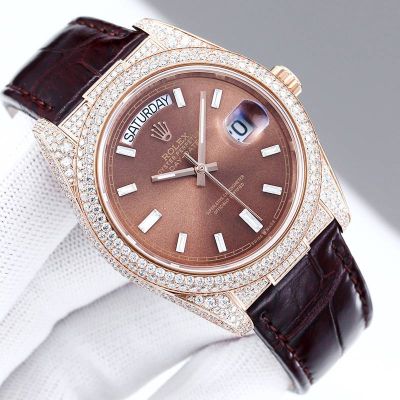 Rolex Daydate ETA2836 Movement 904L Steel 40mm Crocodial Leather Strap Replica Watch